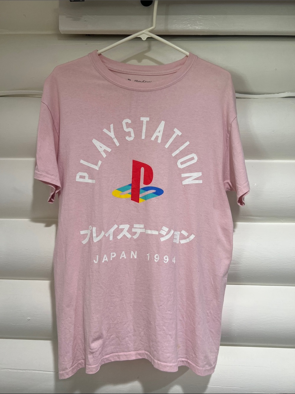 Sony Pink PlayStation Logo Tee with Multicolor Emblem